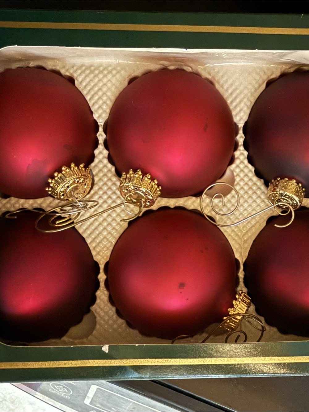 Matte Burgandy Holiday Ornament Set of 6 with Gold Caps - Home Accents